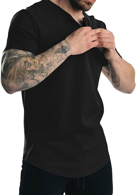 Mens Henley Shirts Short Sleeve Casual Summer T Shirts Muscle Slim Fit Workout Shirt