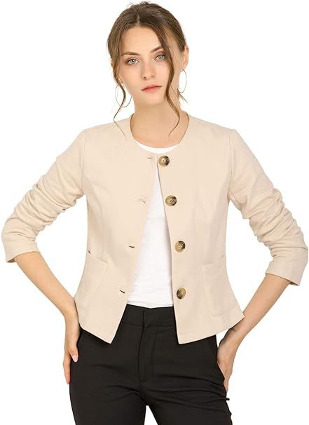Women's Fall Casual Jacket Elegant Button Front Work Office Blazer