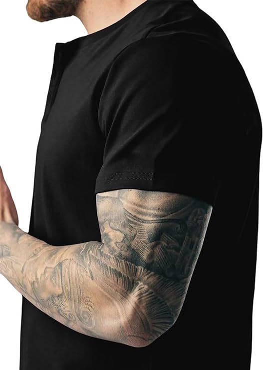 Mens Henley Shirts Short Sleeve Casual Summer T Shirts Muscle Slim Fit Workout Shirt