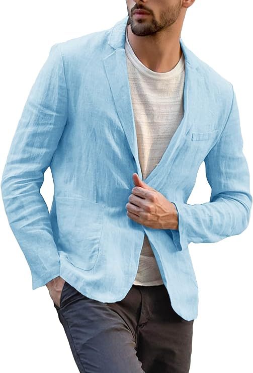 Mens Casual Suit Blazer Jackets Linen Lightweight Loose Fit Fashion Sports Coats