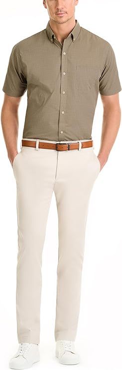 Men's Wrinkle Free Short Sleeve Button Down Check Shirt