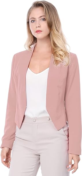 Women's Work Office Suit Collarless Casual Cropped Blazer Jacket