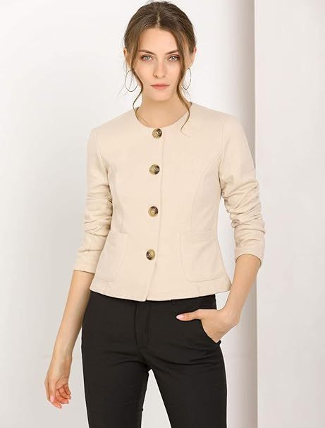 Women's Fall Casual Jacket Elegant Button Front Work Office Blazer
