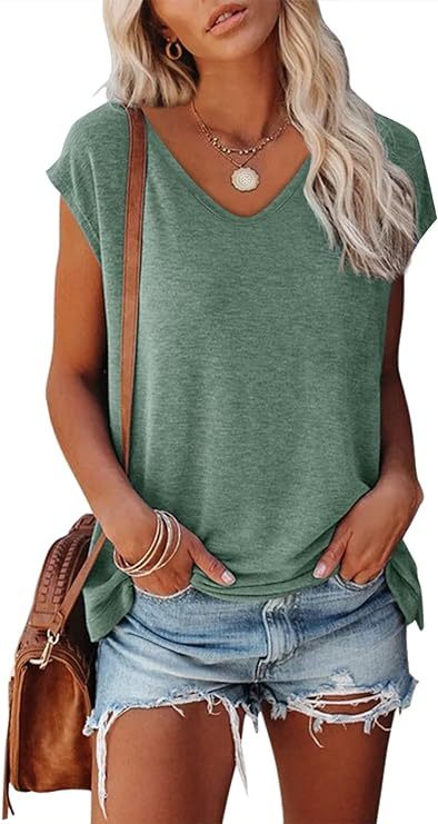 Women's Ruffle Sleeve Tops Summer Casual Blouse Crew Neck Solid Cute Tunic Shirt