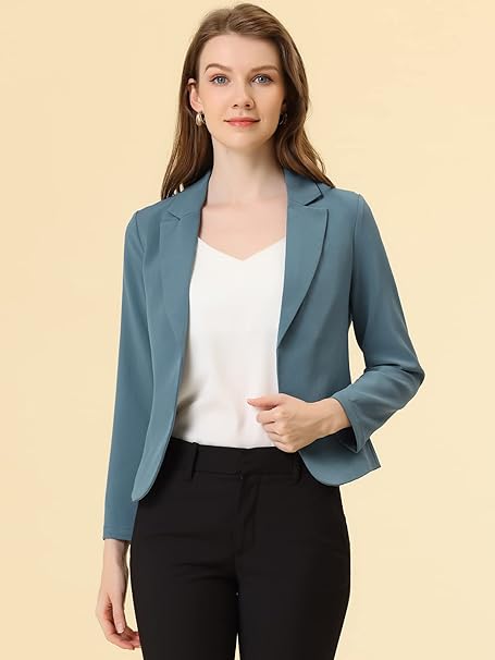 Women's Open Front Office Work Business Crop Suit Blazer Jacket