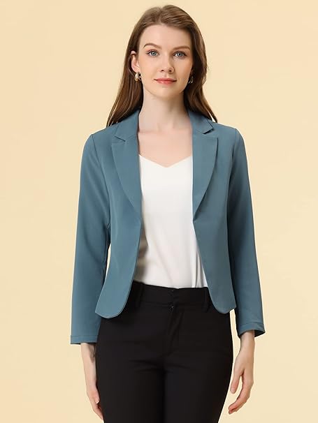 Women's Open Front Office Work Business Crop Suit Blazer Jacket