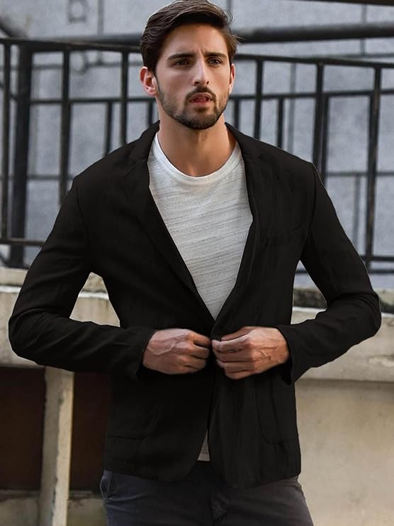 Mens Casual Suit Blazer Jackets Linen Lightweight Loose Fit Fashion Sports Coats