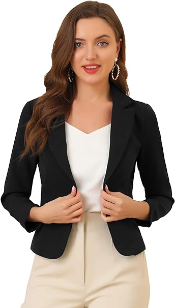Women's Open Front Office Work Business Crop Suit Blazer Jacket