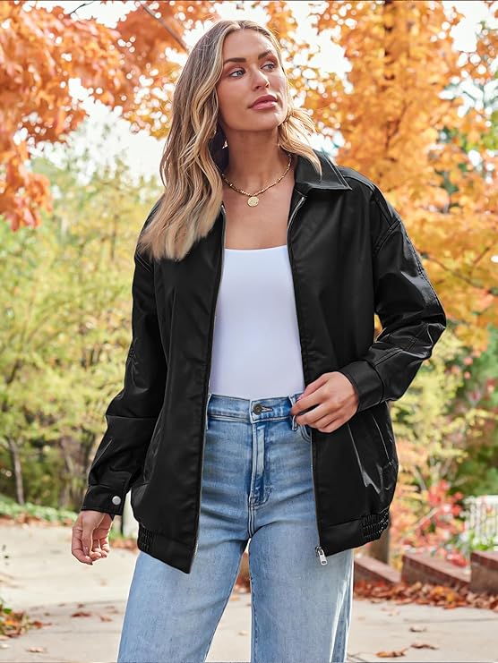 Women's Oversized Jackets, Leather Faux Motorcycle Plus Size Moto Biker Coat Fall Outfits Fashion Clothes 2024