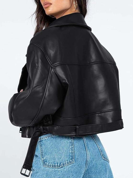 Women Leather Jackets Oversized Casual Winter Y2k Faux Zip Up Coats Bomber Motor Biker Fall Clothes  Trendy