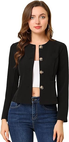 Women's Fall Casual Jacket Elegant Button Front Work Office Blazer
