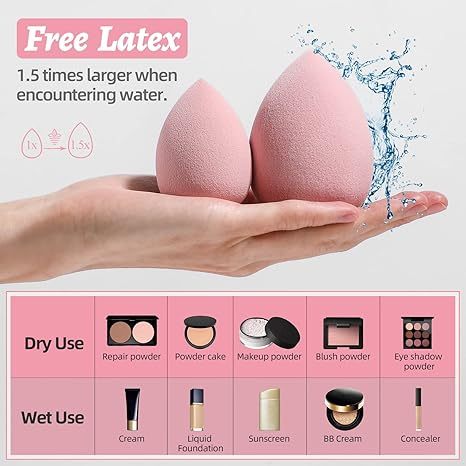 Makeup Sponge Set BS-MALL Blender Sponges 7 Pcs for Liquid, Cream, and Powder, Multi-colored with 1 Mini Makeup Sponge Pink (F-PinkGrey)