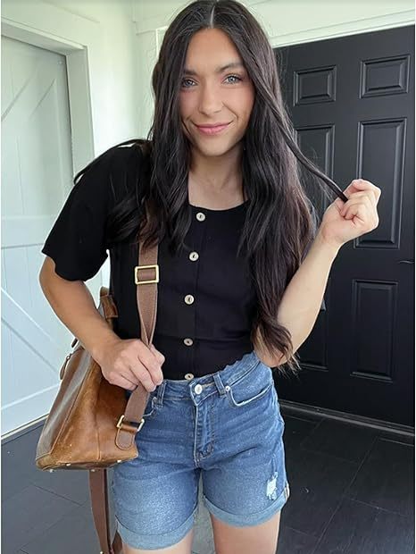 Women's Casual Ripped Denim Shorts High Rise Distressed Rolled Hem Jeans Shorts