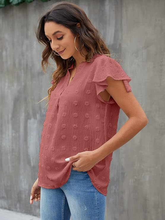 Womens White Blouse V Neck Ruffle Sleeve Flowy Shirts Dressy Casual Cute Summer Tops