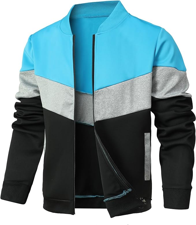 Mens Varsity Jacket Casual Color Block Bomber Jacket Lightweight Coat