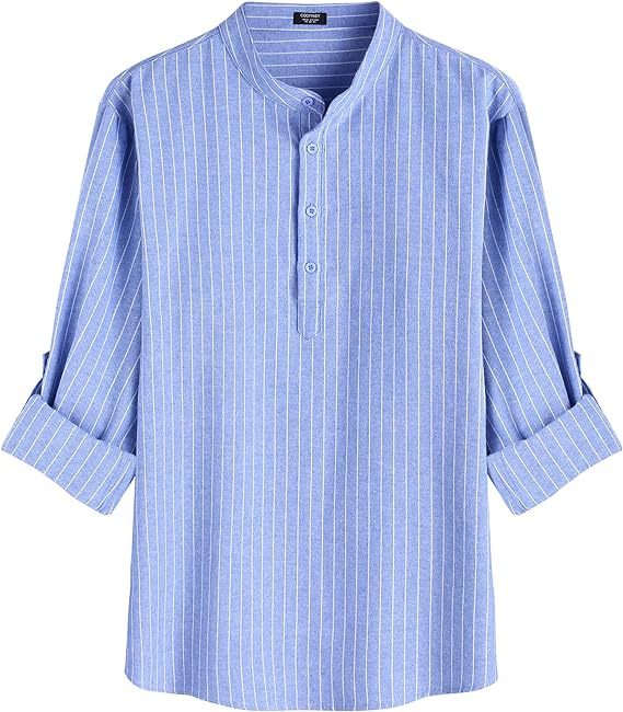 Men's Cotton Linen Henley Shirt Long Sleeve Hippie Casual Beach T Shirts