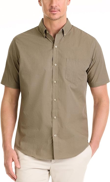Men's Wrinkle Free Short Sleeve Button Down Check Shirt