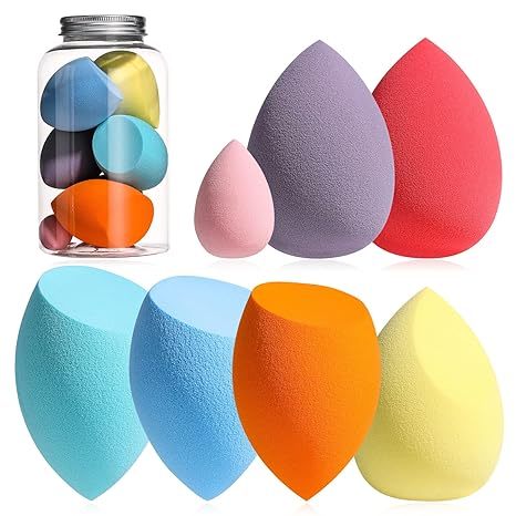 Makeup Sponge Set BS-MALL Blender Sponges 7 Pcs for Liquid, Cream, and Powder, Multi-colored with 1 Mini Makeup Sponge Pink (F-PinkGrey)