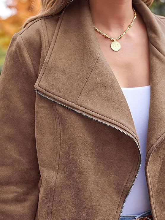 Womens Faux Leather Jackets Suede Fall Fashion  Outfits Winter Clothes Open Front Cropped Coat Outwear