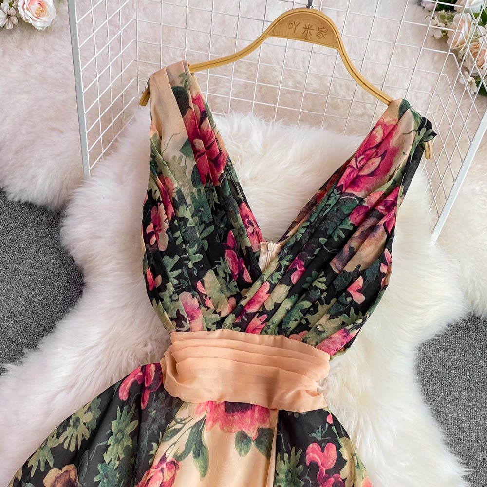Elegant V-neck Floral Printed Dress
