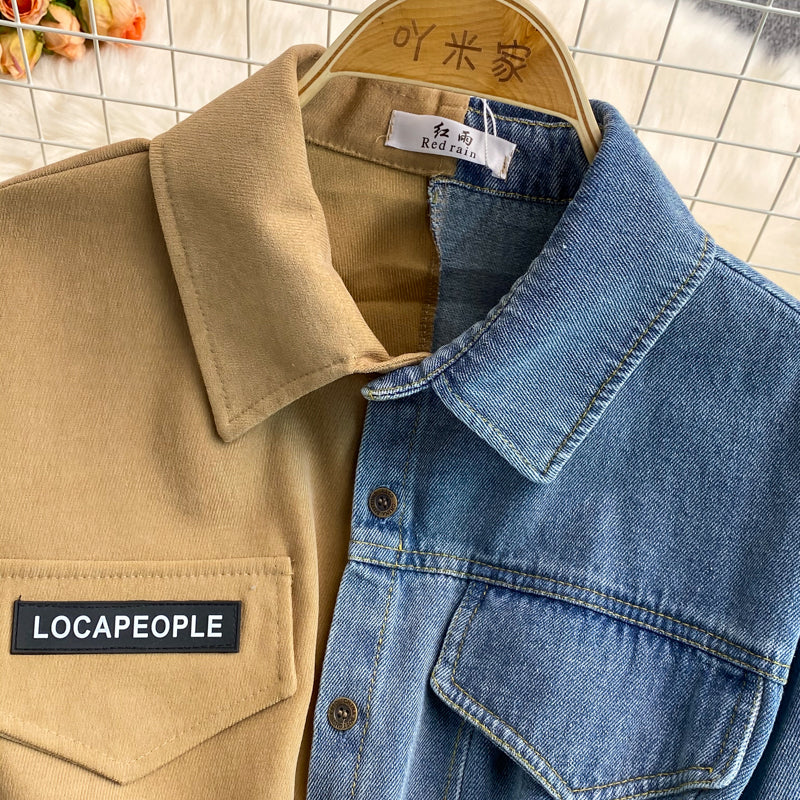 Denim Patchwork Lapel Dress