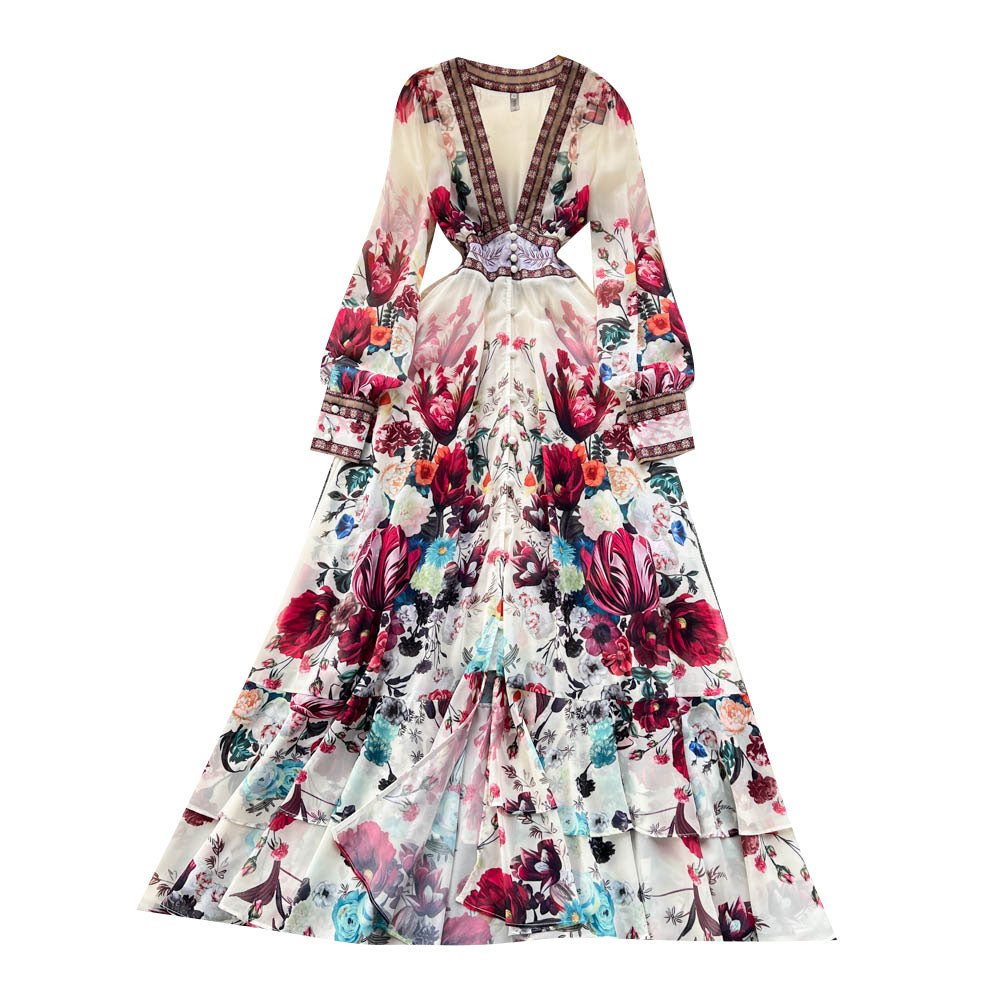French Style Chiffon Mesh Floral Dress