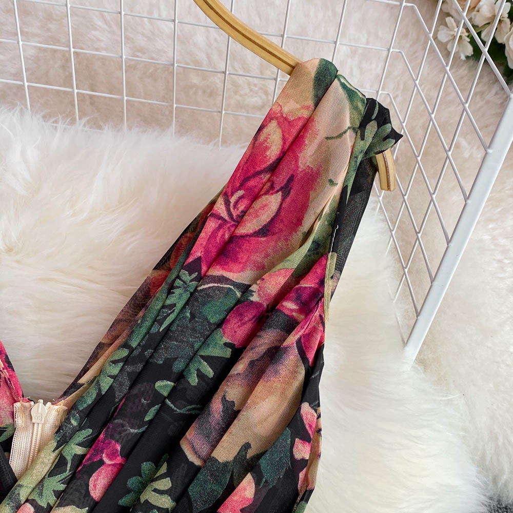 Elegant V-neck Floral Printed Dress