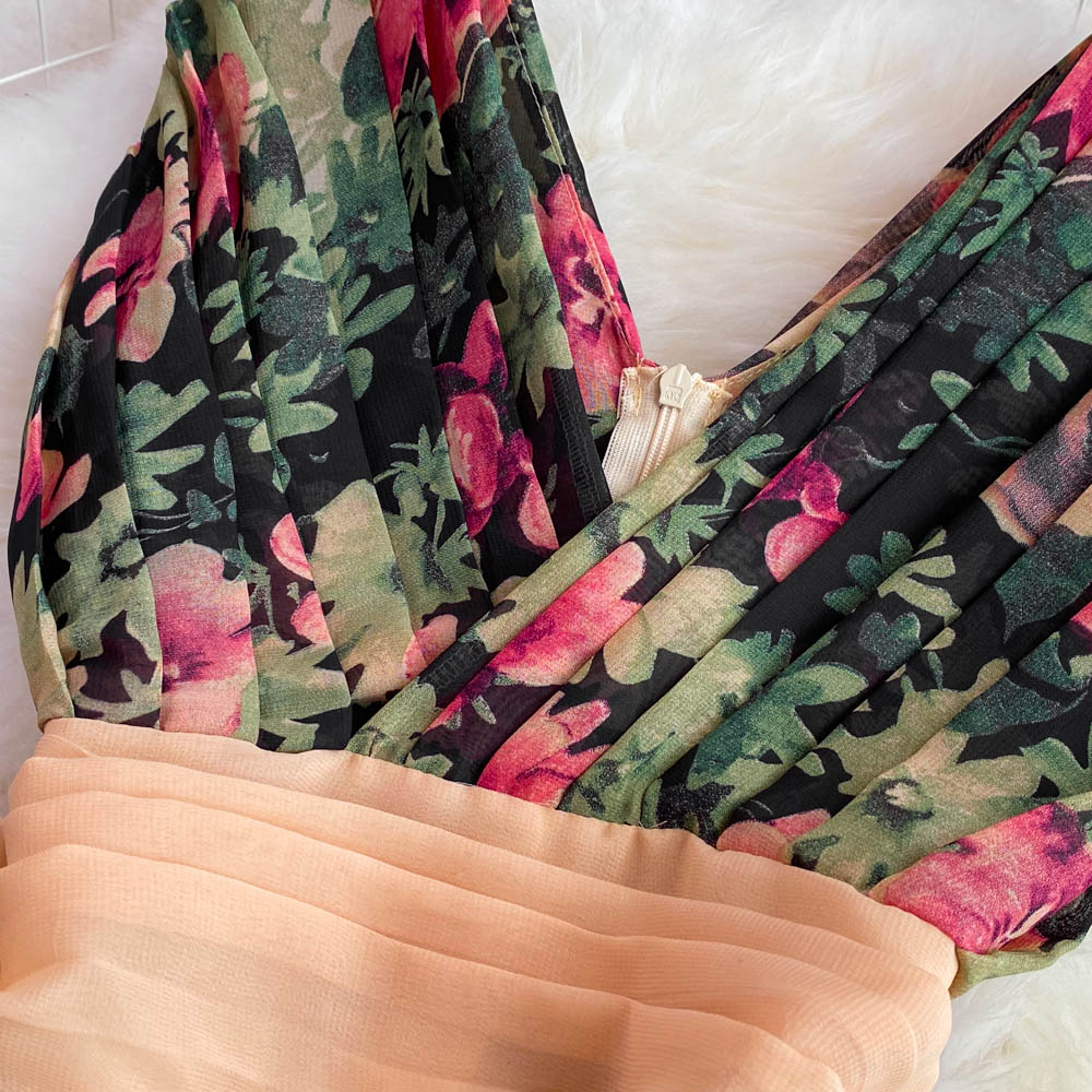 Elegant V-neck Floral Printed Dress