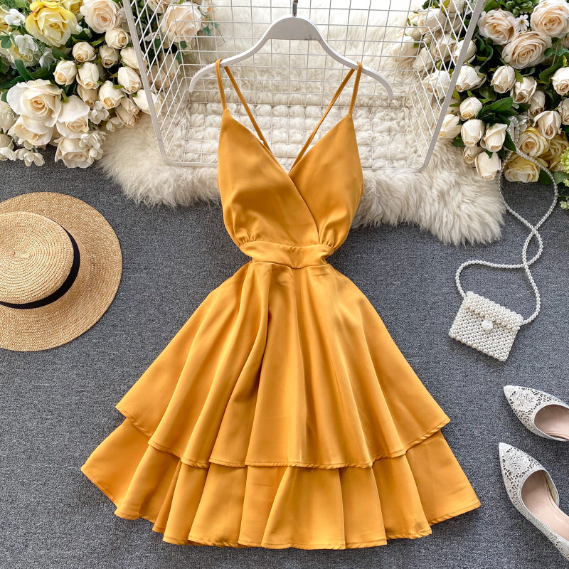V-neck Halter Double-layer Ruffle Dress