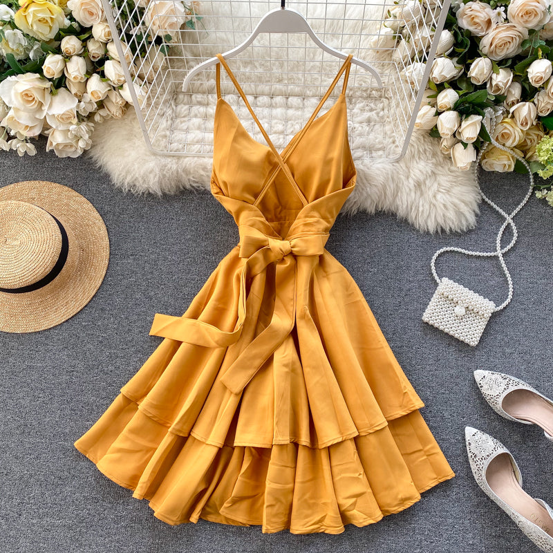 V-neck Halter Double-layer Ruffle Dress