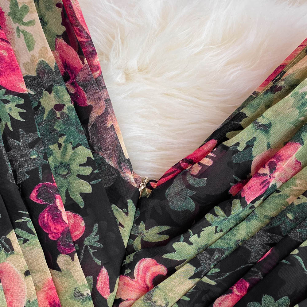 Elegant V-neck Floral Printed Dress