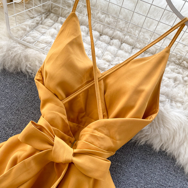 V-neck Halter Double-layer Ruffle Dress