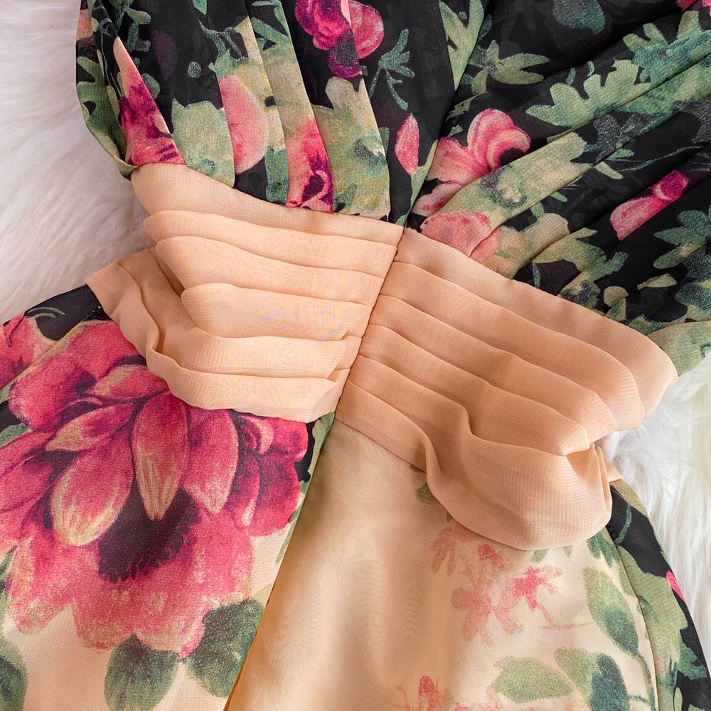 Elegant V-neck Floral Printed Dress