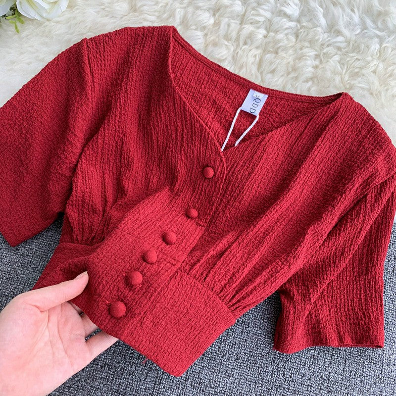 Vintage Red Top and Skirt Two-pieces Set