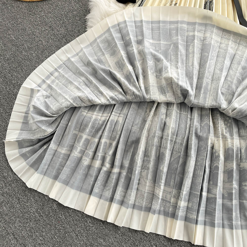 Ink And Wash Print Knit Pleated Dress