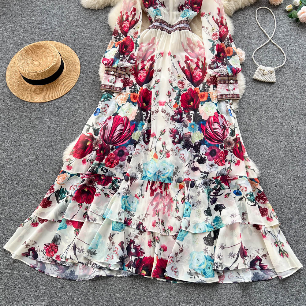 French Style Chiffon Mesh Floral Dress