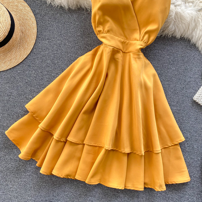 V-neck Halter Double-layer Ruffle Dress
