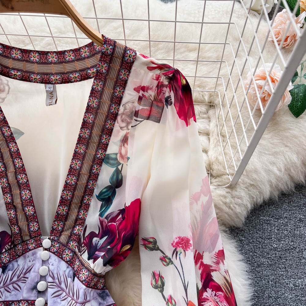 French Style Chiffon Mesh Floral Dress