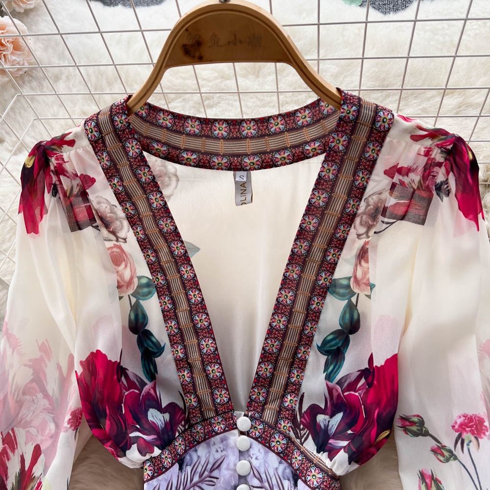 French Style Chiffon Mesh Floral Dress