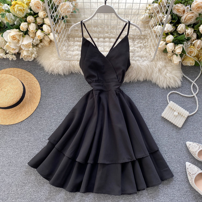 V-neck Halter Double-layer Ruffle Dress