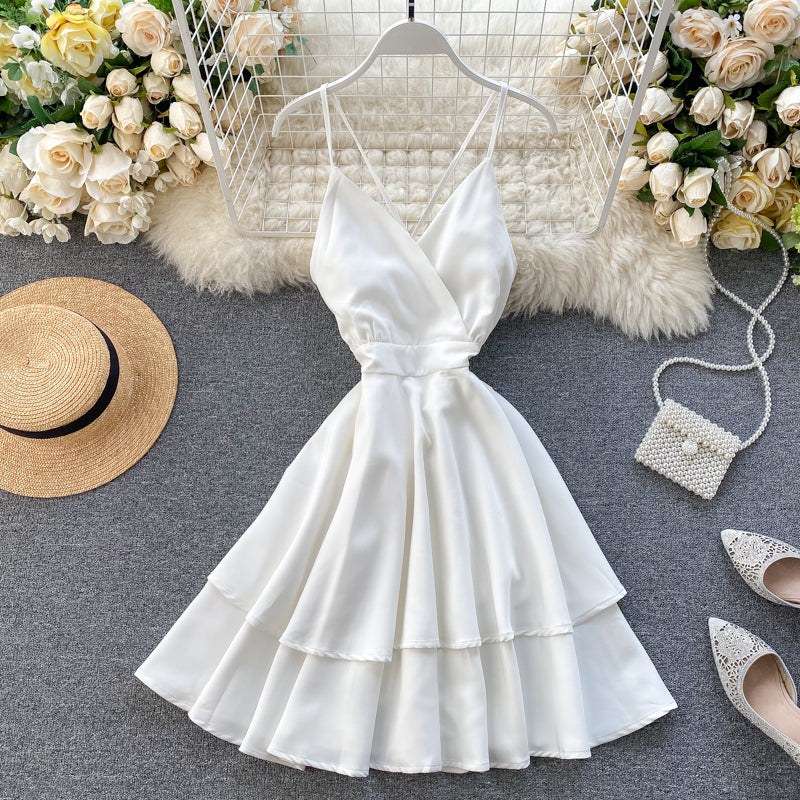 V-neck Halter Double-layer Ruffle Dress