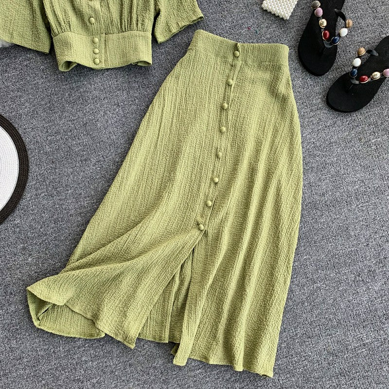 Vintage Red Top and Skirt Two-pieces Set