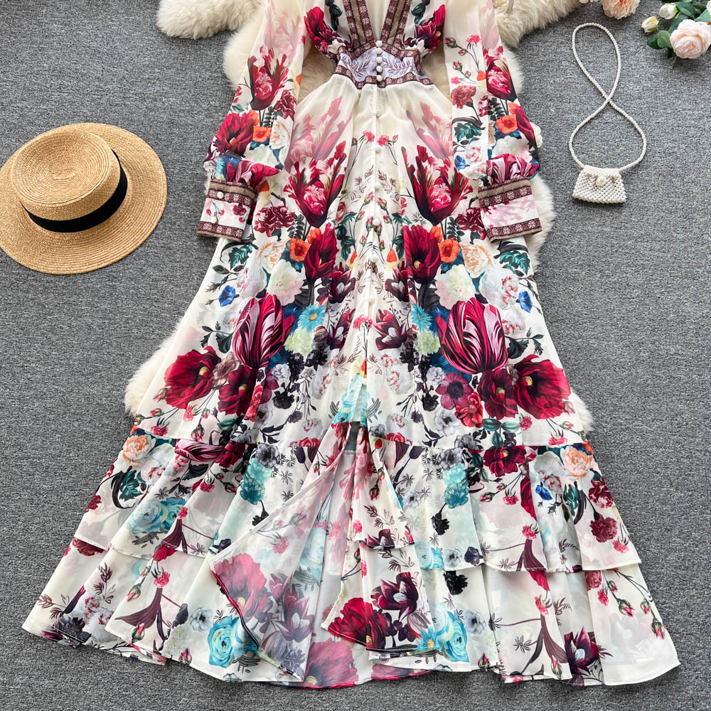 French Style Chiffon Mesh Floral Dress