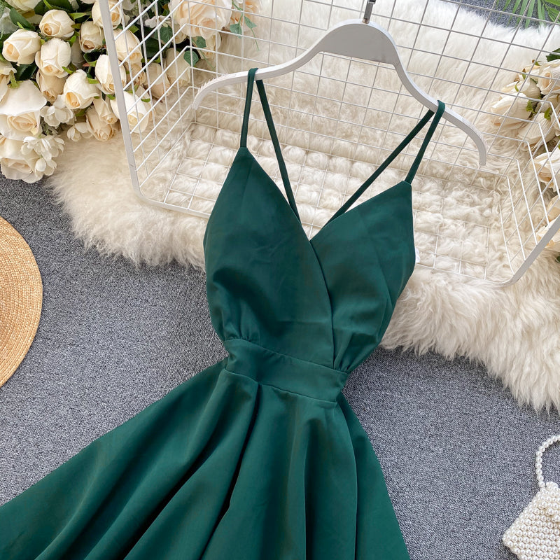 V-neck Halter Double-layer Ruffle Dress