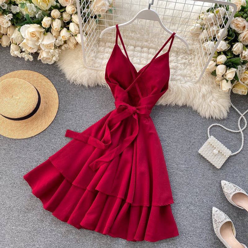 V-neck Halter Double-layer Ruffle Dress