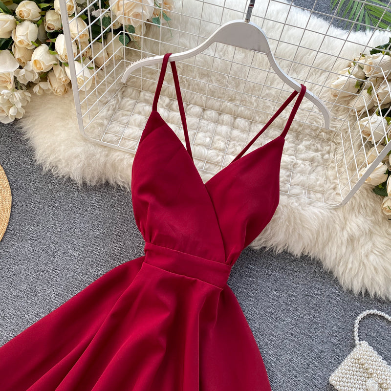 V-neck Halter Double-layer Ruffle Dress