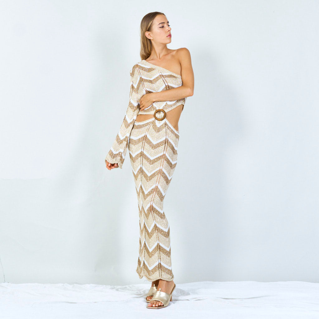 Bold chevron one-shoulder maxi dress