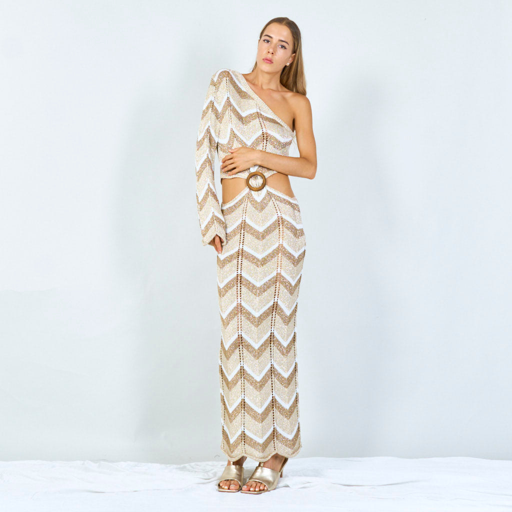 Bold chevron one-shoulder maxi dress