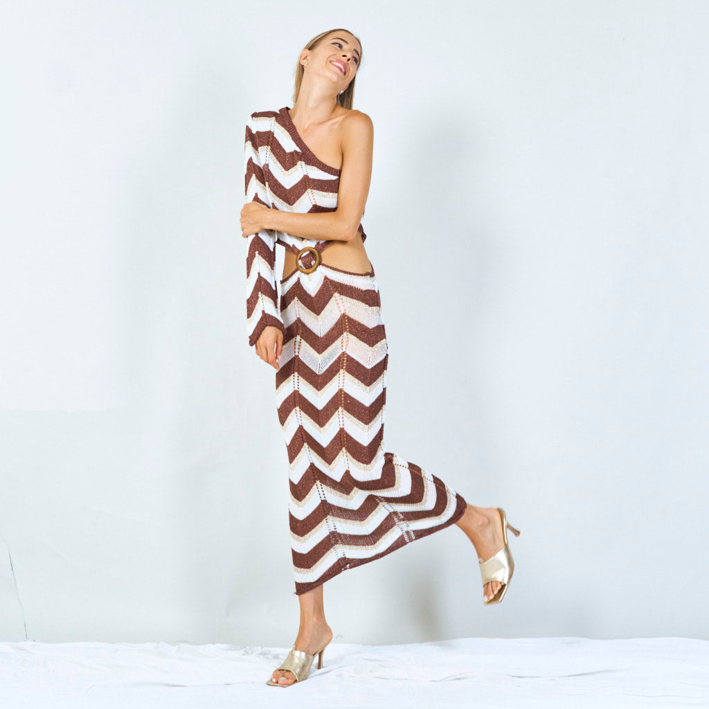 Bold chevron one-shoulder maxi dress