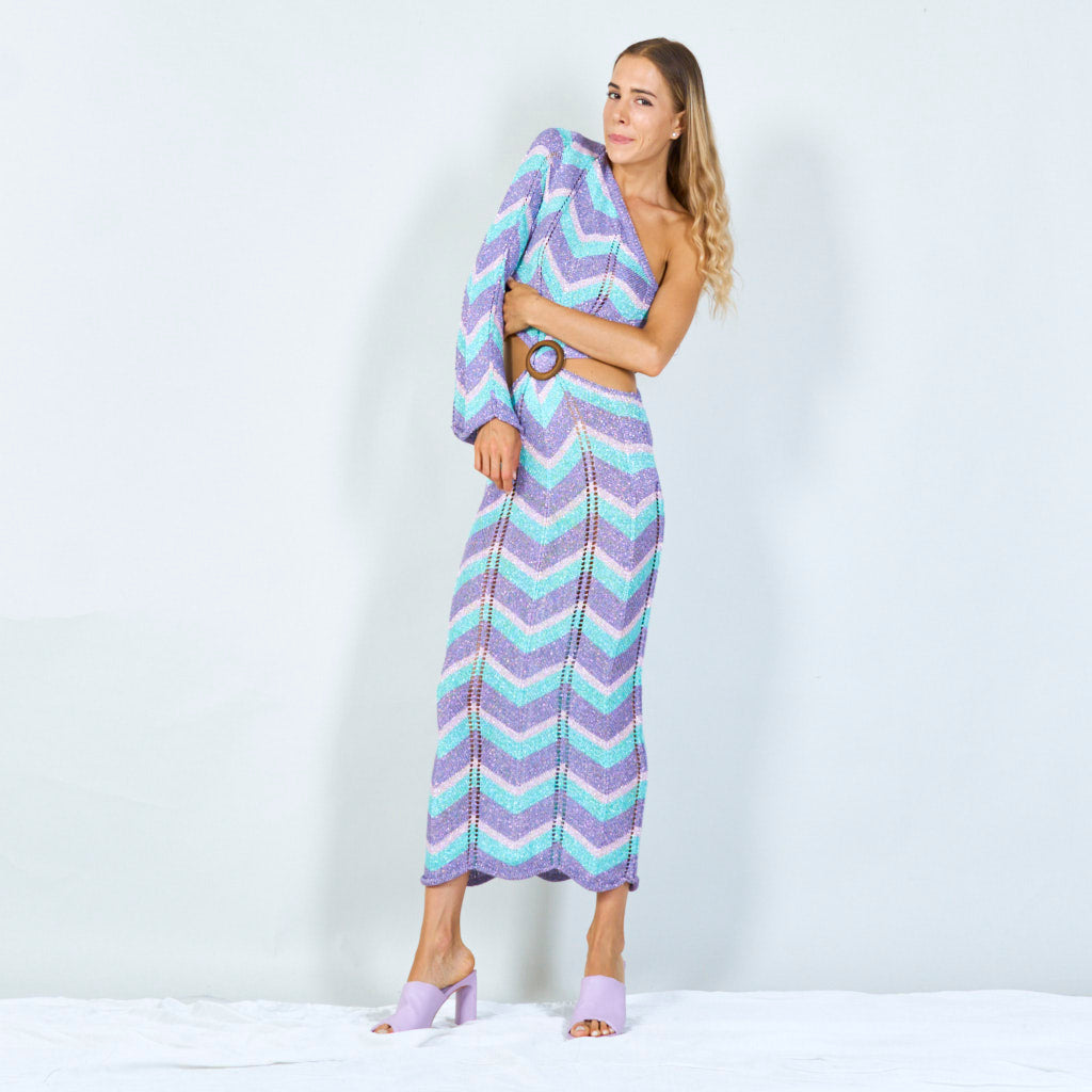 Bold chevron one-shoulder maxi dress